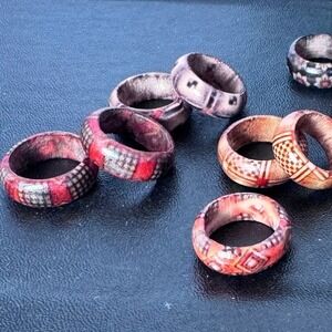 Unique Hand Painted Wooden Rings Boho Tribal Pattern Jewelry Set 15 Mixed Sizes